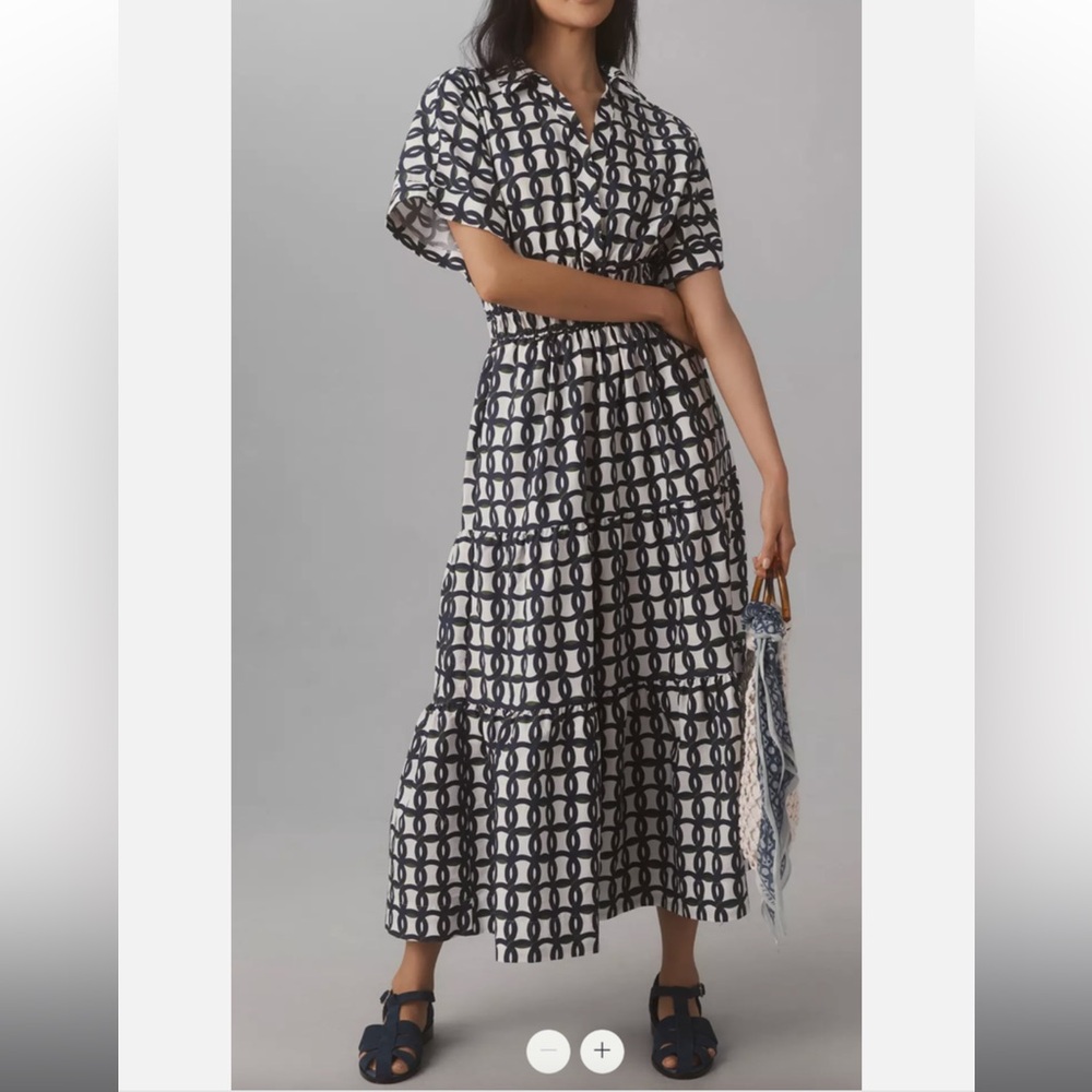 Anthropologie The Sommerset Maxi Dress Shirt Dress Edition w/ POCKETS Blue Motif